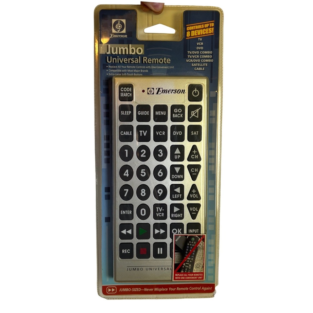 Emerson Jumbo Universal Remote Silver Big Button 8 Device Control NEW